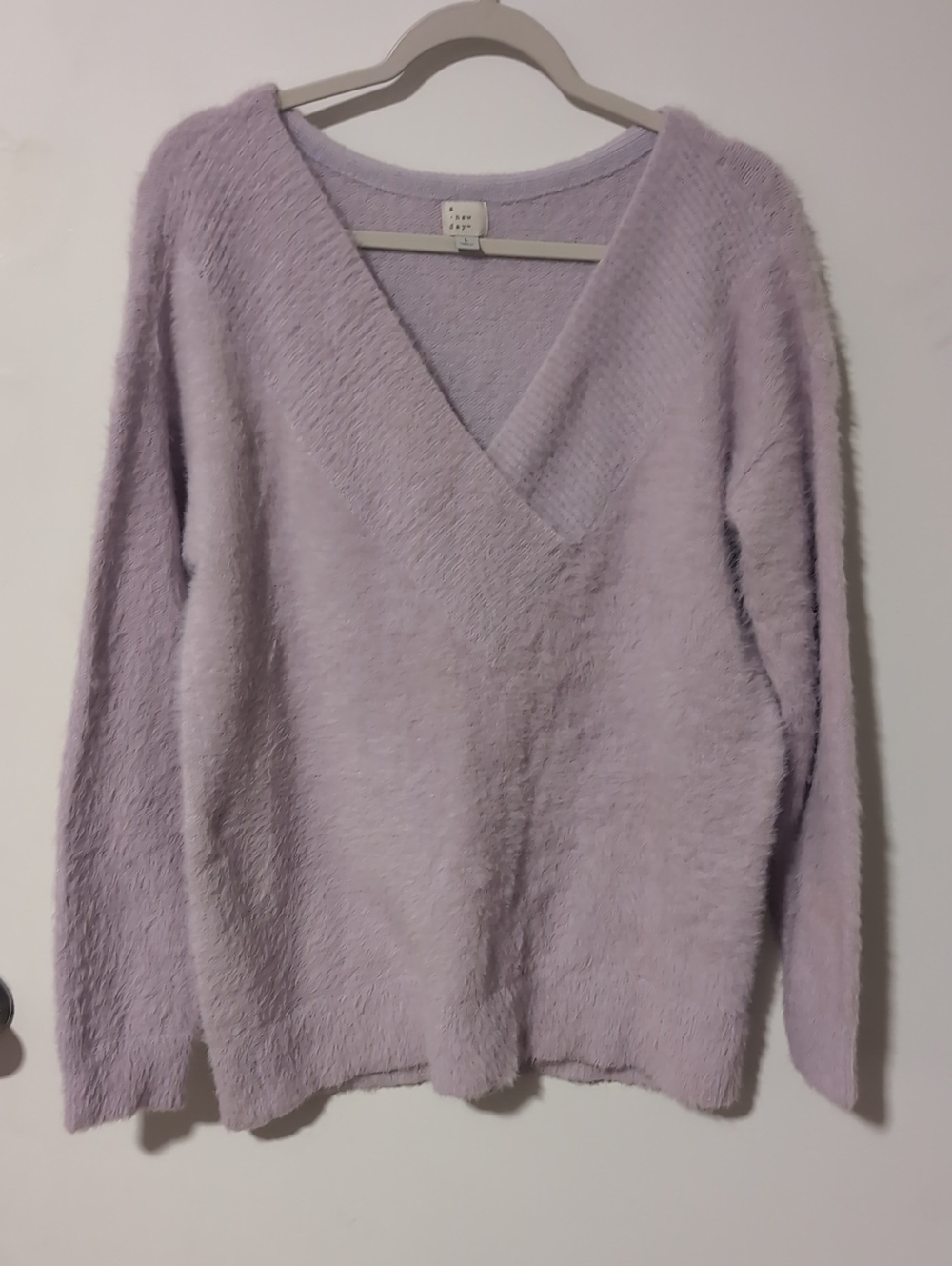 a new day Lavender V-Neck Fuzzy Sweater